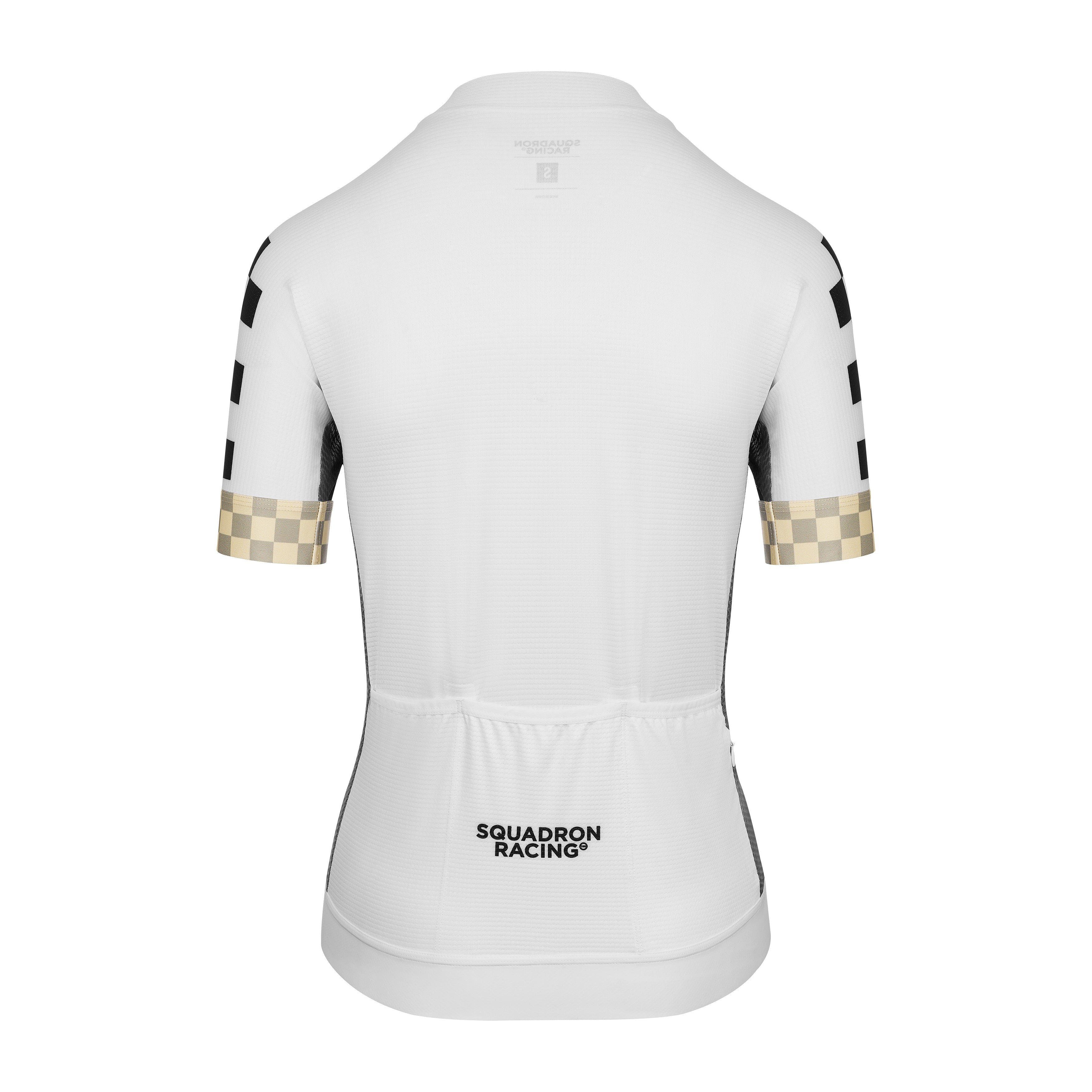 Back view of women's jersey in white with subtle checker pattern.