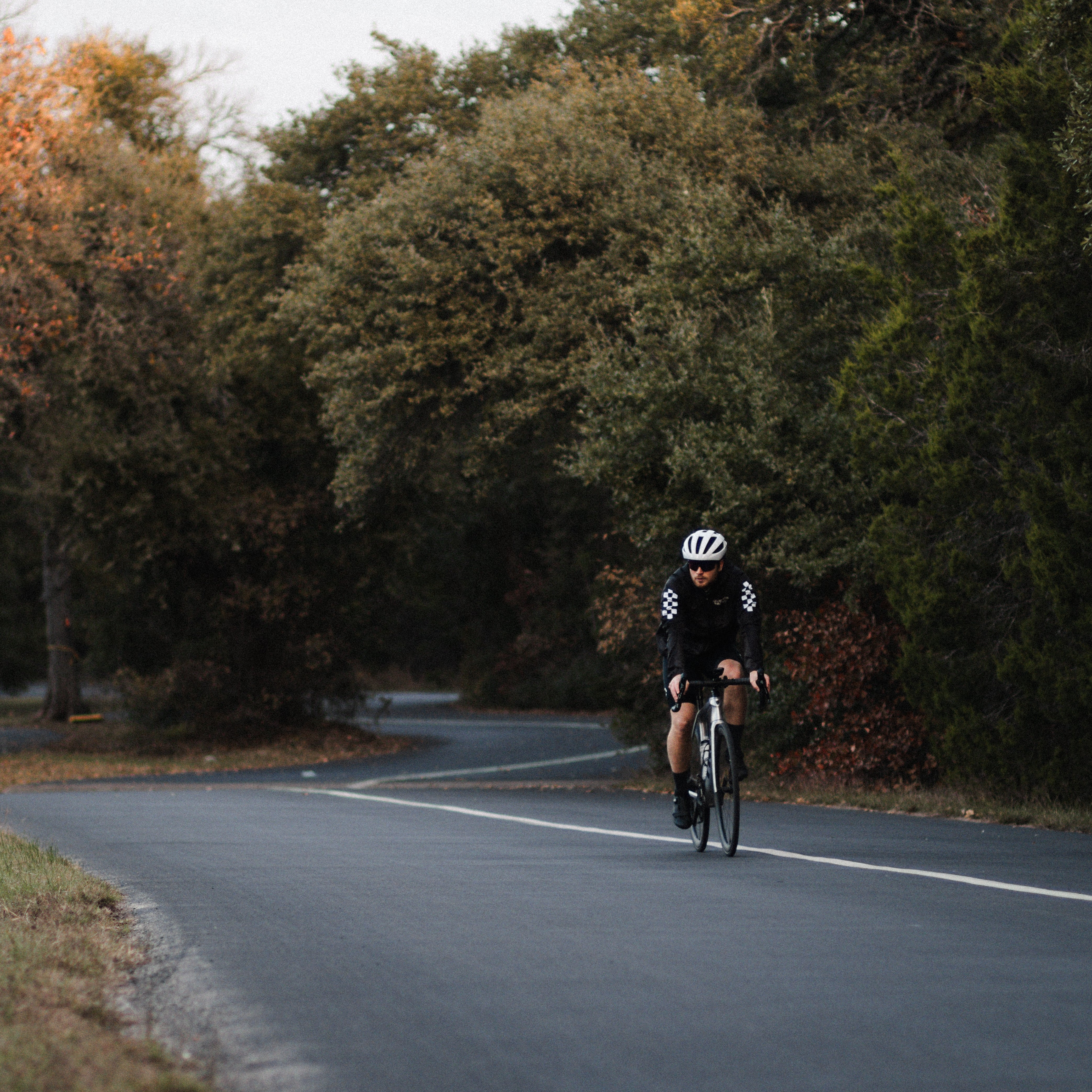 Cyclist training in cold weather with the Squadron Racing wind jacket. 