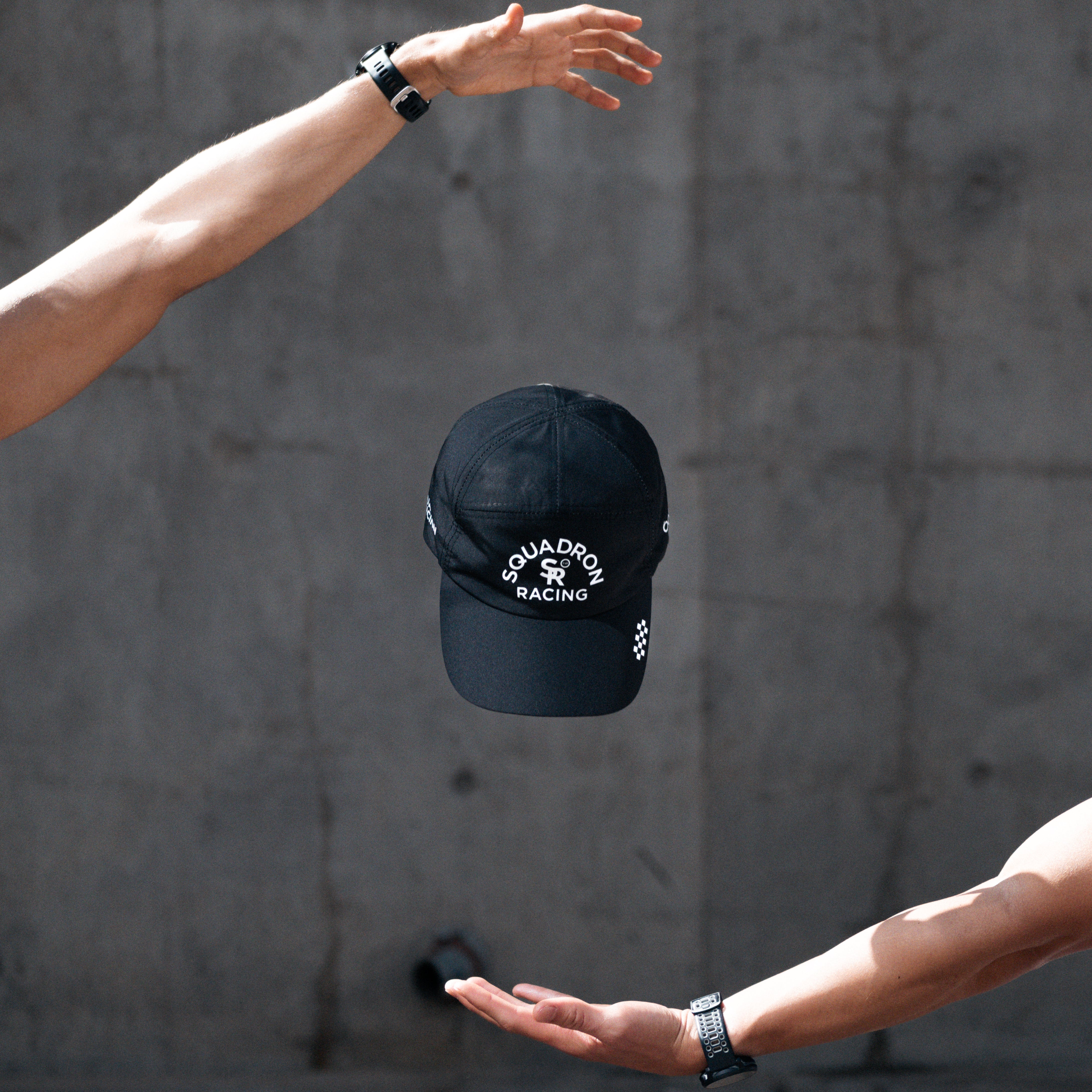 The all new squadron racing hat floating in air. 