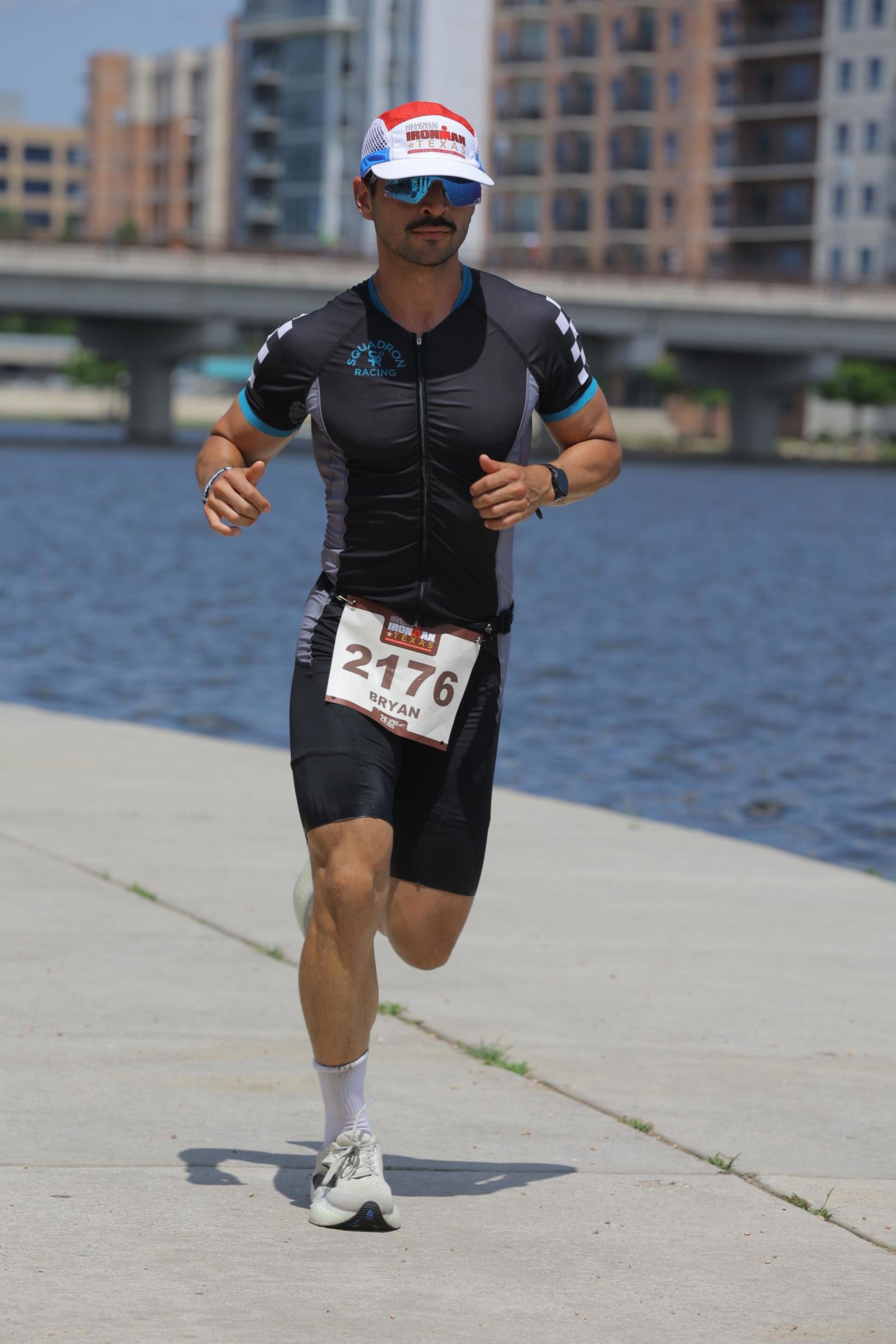 Squadron Racing triathlete racing the ironman running leg.
