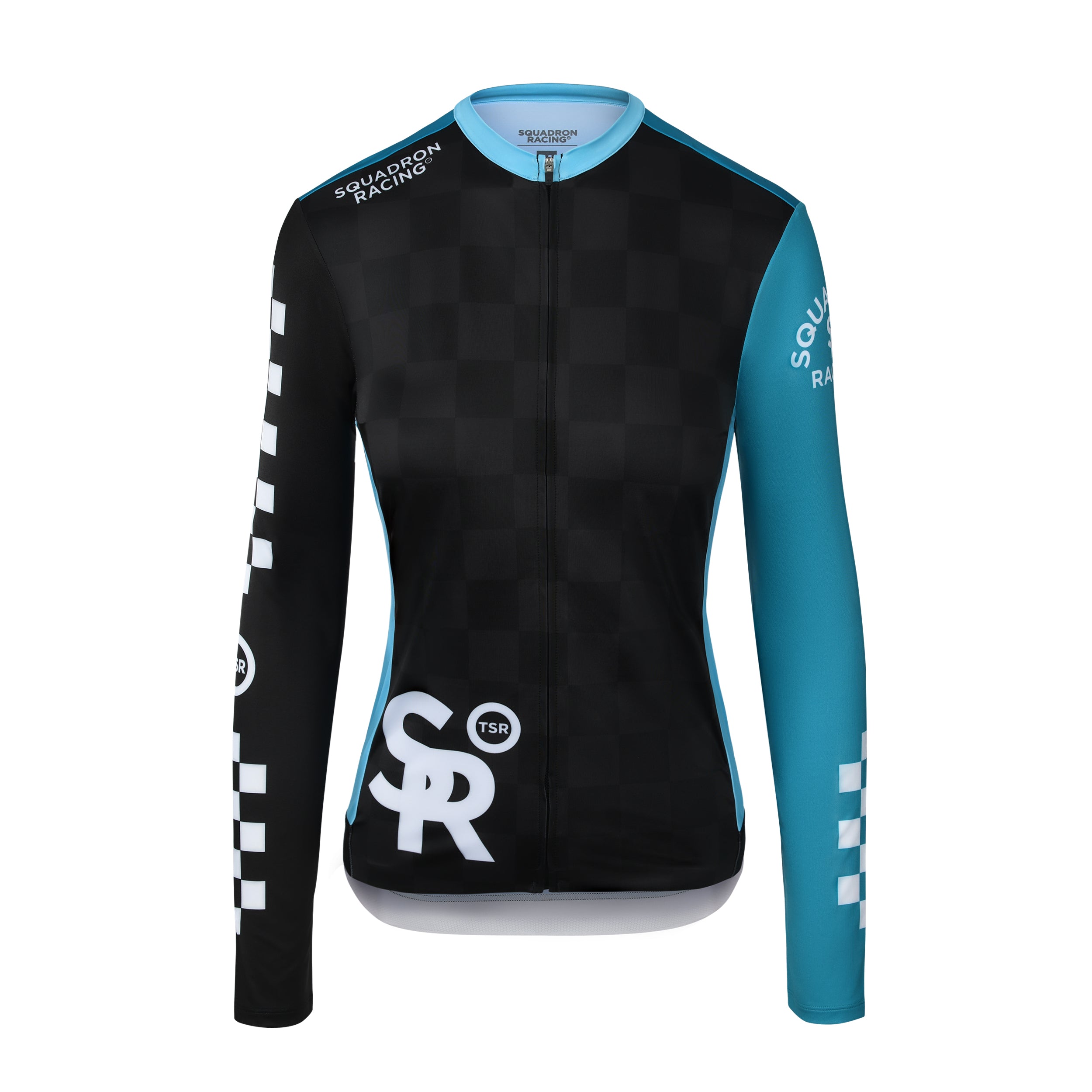 Black and teal women's long sleeve cycling jersey by Squadron Racing